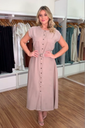 1330 | Vestido Midi Laura - Chemise Utilitária Bege ✨