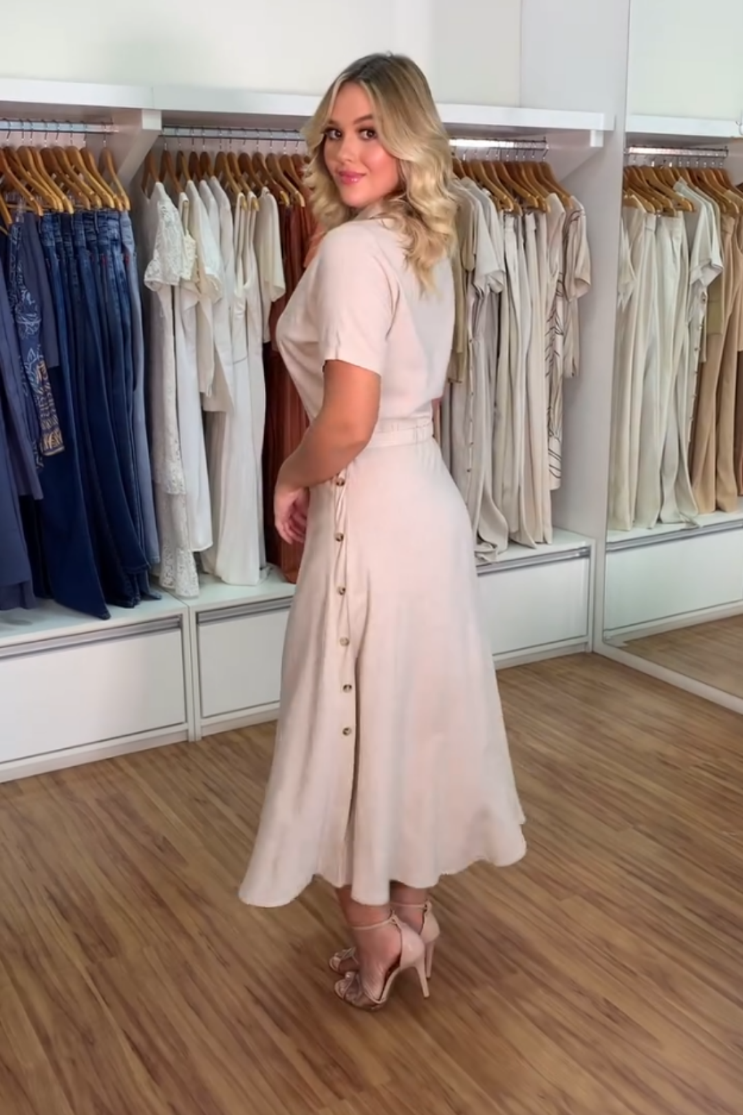 1520 | Vestido Midi Natália - Linho Natural Side Button ✨