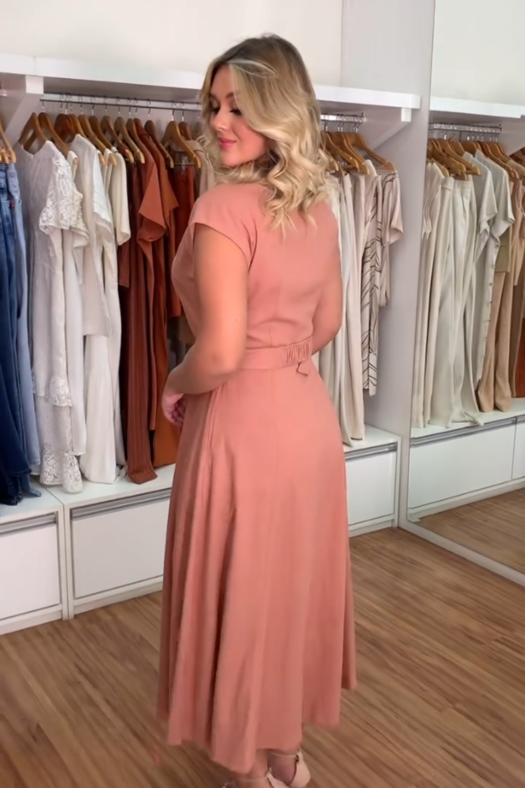 1480 | Vestido Midi Fabíola - Rosê Zíper Frontal ✨