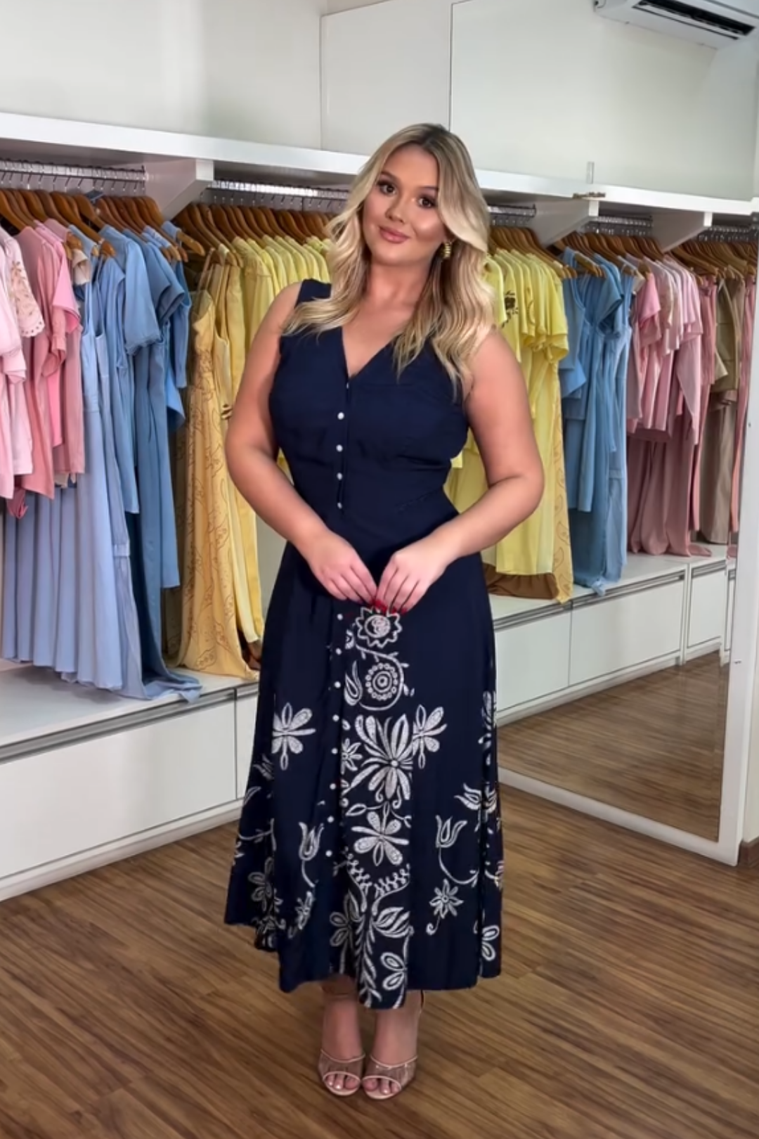 1492 | Vestido Midi Elisa - Azul Marinho e Branco ✨